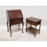 Reproduction mahogany bureau with single drawer, on cabriole legs and a two-tier table (2)