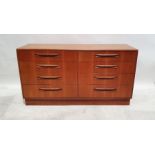 Mid-century modern teak G-Plan Fresco Range chest of eight drawers, on plinth base, 76cm x 141.5cm x