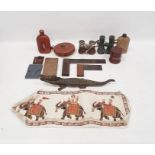 Assorted items to include binoculars, vintage tape measure marked 'Chesterman of Sheffield', hip