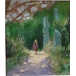 Eric Ward Oil on panel Figure on path, signed lower left, 24cm x 19.5cm  Early 20th century school