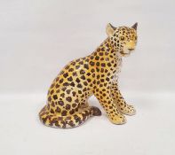 20th century Italian pottery model of a leopard, painted black Italy mark, naturalistically modelled