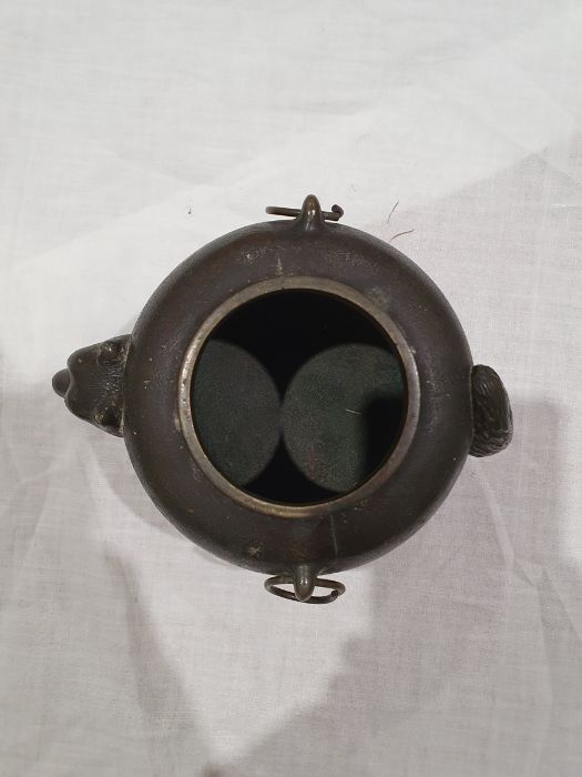 Japanese bronze 'Magic Tea Kettle' pot, ovoid, with a badger's head on one side and the tail on - Image 2 of 18