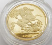 1980 gold proof sovereign in case Condition ReportSee photos for relevent paperwork/COA's included
