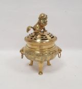 20th century Chinese gilt bronze footed censer and pierced cover, with four character mark to