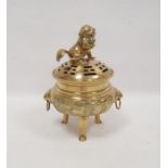 20th century Chinese gilt bronze footed censer and pierced cover, with four character mark to