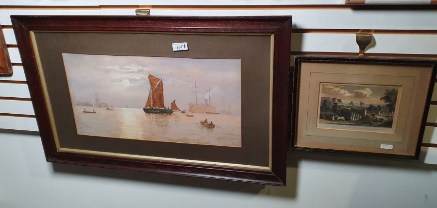 G L Wadsworth(?) Watercolour Maritime scene with red masted sailing boat and rowing boats, harbour - Bild 4 aus 13