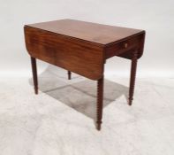 19th century mahogany Pembroke table, the rectangular top with drop leaves above single drawer and