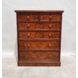 20th century walnut and burr walnut chest of two short over four long drawers, to plinth base,