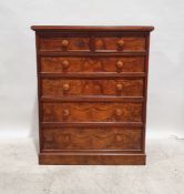 20th century walnut and burr walnut chest of two short over four long drawers, to plinth base,