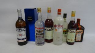 Assorted spirits and liqueurs including one litre Cointreau, Harvey's Bristol Cream, Ricard