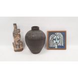 Group of studio pottery, comprising a glazed group of Virgin and child, incised 'Gourdon', 24.5cm