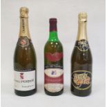 Bottle of Daniel Perrot Brut Champagne 77cl, a bottle of Duc de Georges Claret 75cl and a bottle