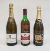 Bottle of Daniel Perrot Brut Champagne 77cl, a bottle of Duc de Georges Claret 75cl and a bottle