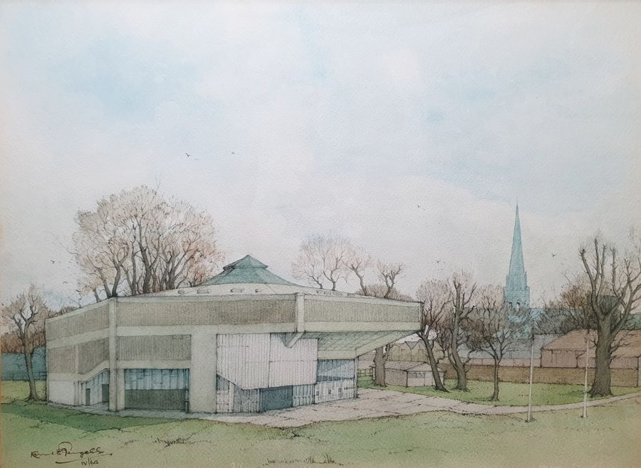 Kenneth Pengelly Watercolour drawing Labelled verso, Chichester Old and New, Not for Sale, showing