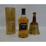 Bottle of Jura "Journey" single malt whisky and a bell shaped decanter of Bell's blended whisky (2)