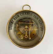 Edwardian gilt brass cased aneroid skeleton barometer, with glass front, blued steel and gilt