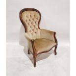 19th century-style armchair in pale green buttonback upholstery