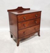Early 20th century mahogany and strung chest of three long drawers, to splayed feet, 104cm x 92.
