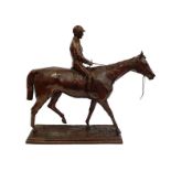 After Isidore Jules Bonheur (1827-1901) bronze study of horse and jockey, on rocky rectangular