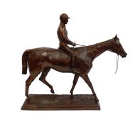 After Isidore Jules Bonheur (1827-1901) bronze study of horse and jockey, on rocky rectangular