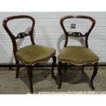 Set of eight Victorian rosewood dining chairs with grey upholstered serpentine-fronted seats, on