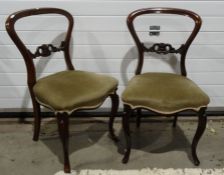 Set of eight Victorian rosewood dining chairs with grey upholstered serpentine-fronted seats, on