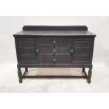 20th century grey painted sideboard with green glass faceted handles, 103cm x 137cm x 50cm