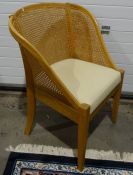 Wills & Gambier oak-framed cane backed chair with white upholstered seat