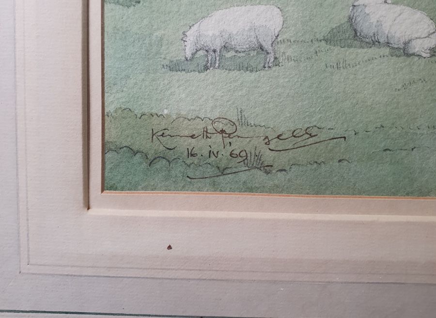 Kenneth Pengelly (20th century) Watercolour drawing Lambing Time, Romney Marsh, signed and dated - Bild 2 aus 3