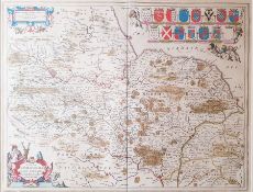 After Jan Janssen Coloured engraving Marked Northridinge of Yorkshire, map (50 x 39 cm), together