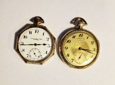 Thomas Russell, Liverpool open-faced pocket watch in rolled gold octagonal case, with white enamel