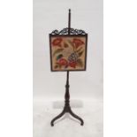 19th century needlework polescreen on baluster turned column to tripod base