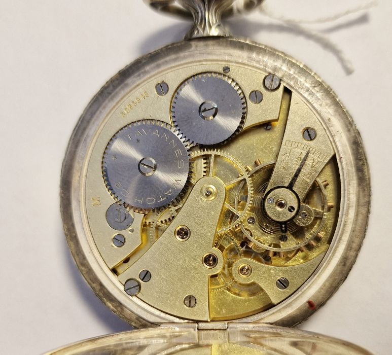 Ponctua open-faced pocket watch in silver-coloured metal case with white enamel dial, Roman - Image 4 of 11