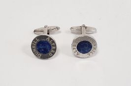 Pair of Alfred Dunhill white-coloured metal cufflinks set with circular lapis lazuli and a pair of