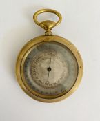 Late 19th century French gilt brass cased pocket barometer, with silvered dial marked  Barometre