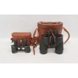 Pair of Bausch & Lomb binoculars dated 1942, Rochester, USA, in fitted leather case, another pair of