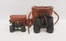 Pair of Bausch & Lomb binoculars dated 1942, Rochester, USA, in fitted leather case, another pair of