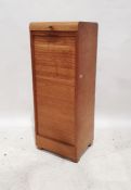 20th century tambour-fronted filing cabinet on square feet, 115cm x 44cm x 36cm, a small oak chest