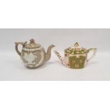 Late 19th century Staffordshire pottery presentation teapot named for 'A present to Mr & Mrs