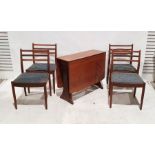 Mid-century modern teak drop-leaf table and four mid-century modern ladderback boardroom chairs (5)