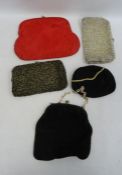 Three lady's vintage beaded purses and two further (5)