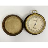 Late 19th century brass cased Ross of London compensated pocket barometer, the silvered dial