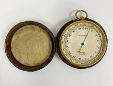 Late 19th century brass cased Ross of London compensated pocket barometer, the silvered dial