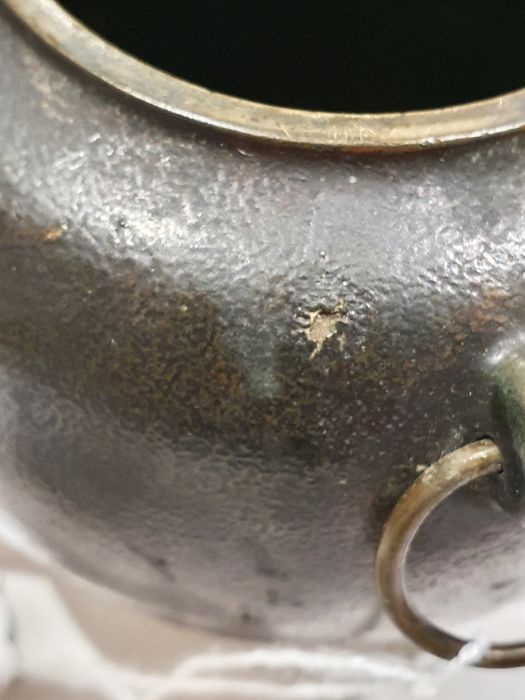 Japanese bronze 'Magic Tea Kettle' pot, ovoid, with a badger's head on one side and the tail on - Image 17 of 18