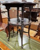 20th century two-tier occasional table, the circular top with moulded edge, on turned, fluted and