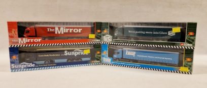 Four boxed Corgi diecast model trucks to CC86701 United Glass - Volvo Curtainside, CC86604 Knauf -