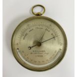 Late 19th century brass-cased barometer by M Pillischer, with thermometer, the silvered dial