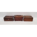 Rosewood, brass and mother-of-pearl inlaid jewellery box with fitted tray, 24cm x 14cm x 9cm,