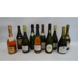 Ten bottles of assorted sparkling wines including Conegliano Prosecco, Cuvee Royal Cremant de Limoux