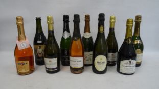 Ten bottles of assorted sparkling wines including Conegliano Prosecco, Cuvee Royal Cremant de Limoux